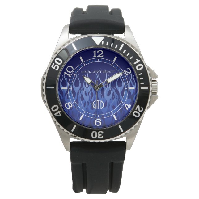 Personalisiertes Cooles Blau auf der Flames-Auswah Armbanduhr (Vorderseite)