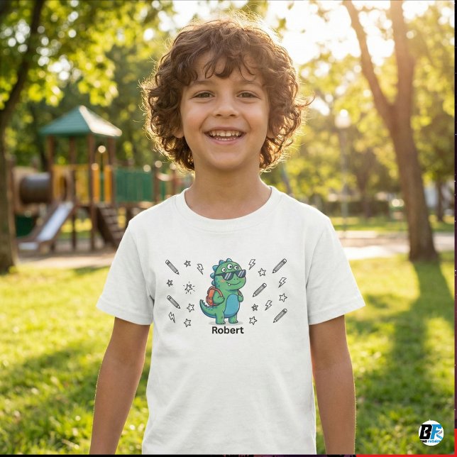 Personalisiertes Cooles Dinosaurier-Monster Zurück T-Shirt (Von Creator hochgeladen)