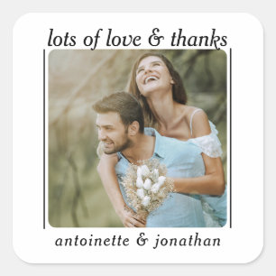 Personalisiertes Couple Image Viel Liebe & Dank Quadratischer Aufkleber