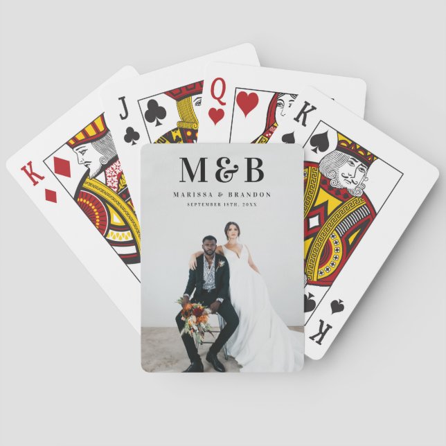 Personalisiertes Couple Wedding Monogram Foto Spielkarten (Rückseite)