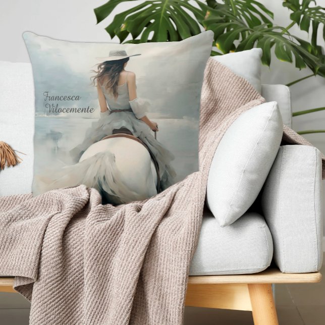 Personalisiertes Cowgirl Beach Kissen Sondergesche (Cowgirl on Horseback Riding on the Beach Personalized Elegant Western Style Pillow Shabby Chic)