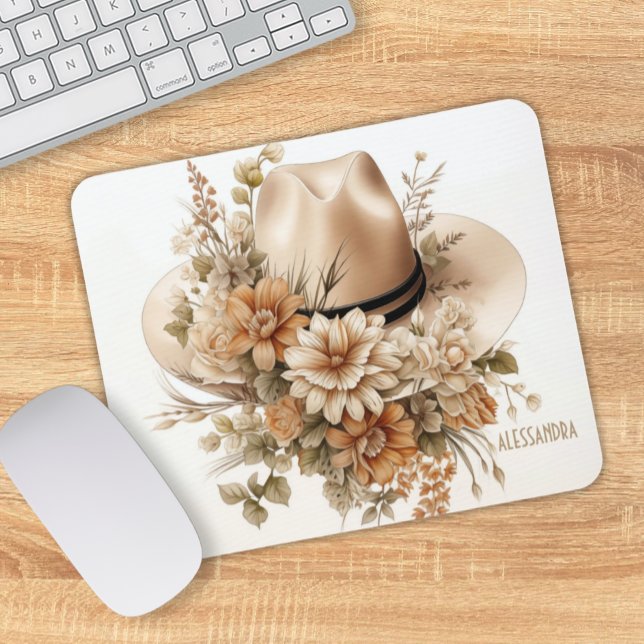 Personalisiertes Cowgirl Hat Maus Pad Rustikaler W Mousepad (Elegant Shabby Chic Cowgirl Hat with Wildflowers Personalized Mouse Pad)