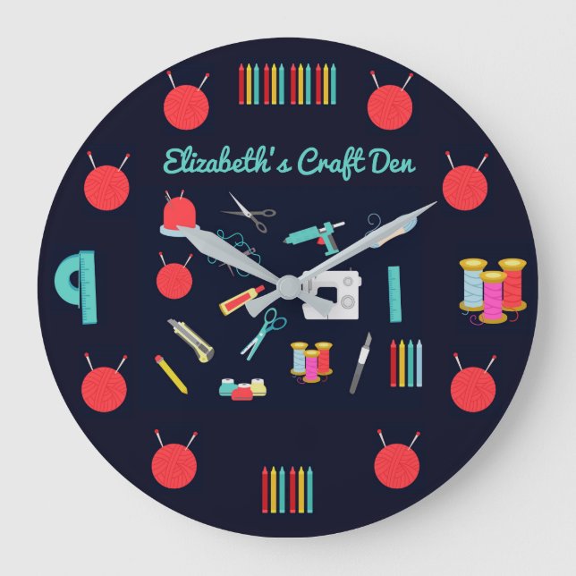 Personalisiertes CRAFT ZIMMER Dekorative Crafters Große Wanduhr (Vorderseite)