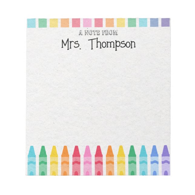 Personalisiertes Crayon Lehrer's Rainbow Niedlich  Notizblock (Vorderseite)