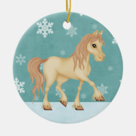 Personalisiertes Cremepferd ~ Winterwald Weihnacht Keramikornament