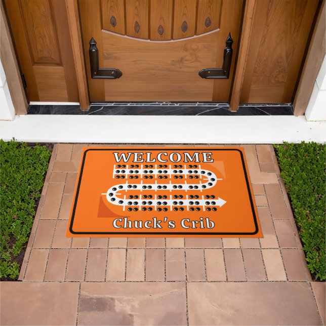 Personalisiertes Cribbage-Board Orange Willkommen  Fußmatte (Außenbereich)