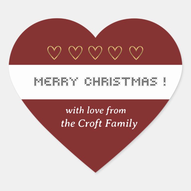 Personalisiertes Cross-Stitch Weihnachtsgeschenk-E Herz-Aufkleber (Vorderseite)