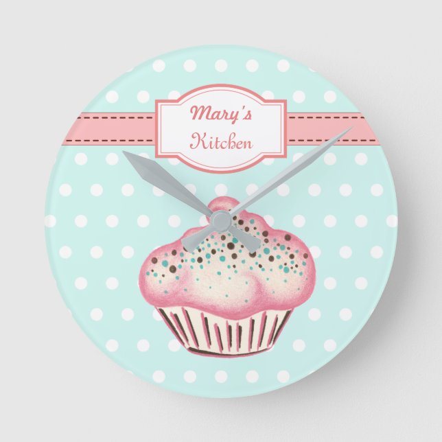 Personalisiertes Cupcake Küche Geschenk für Kinder Runde Wanduhr (Vorderseite)