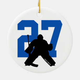 Personalisiertes Custom Hockey Goalie Number Blue Keramik Ornament