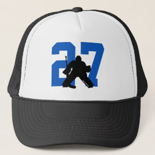 Personalisiertes Custom Hockey Goalie Number Blue Truckerkappe