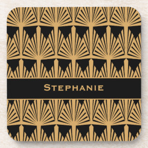 Personalisiertes Déco-Muster aus Gold und Schwarz Getränkeuntersetzer