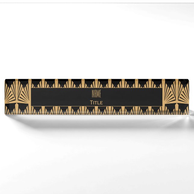 Personalisiertes Déco-Muster aus Gold und Schwarz Namensplakette (Vorderseite)