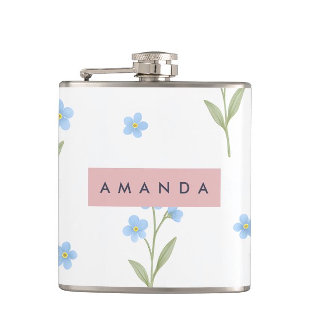 Personalisiertes Delicate Blue Wildblume Muster Flachmann (Vorderseite)