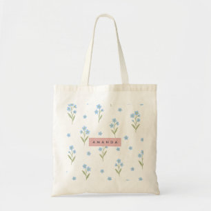Personalisiertes Delicate Blue Wildblume Muster Tragetasche