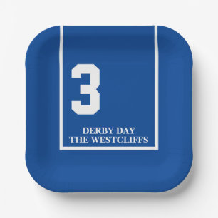 Personalisiertes Derby Party Horse 3 blaues Papier Pappteller
