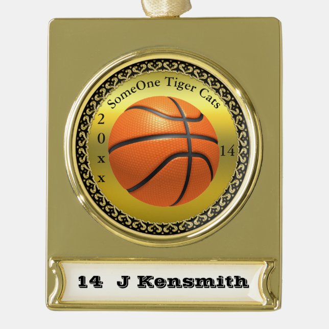 Personalisiertes Design der Basketball Champions L Banner-Ornament Gold (Vorderseite)