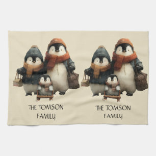 Personalisiertes Design für die Winter-Pinguinfami Geschirrtuch
