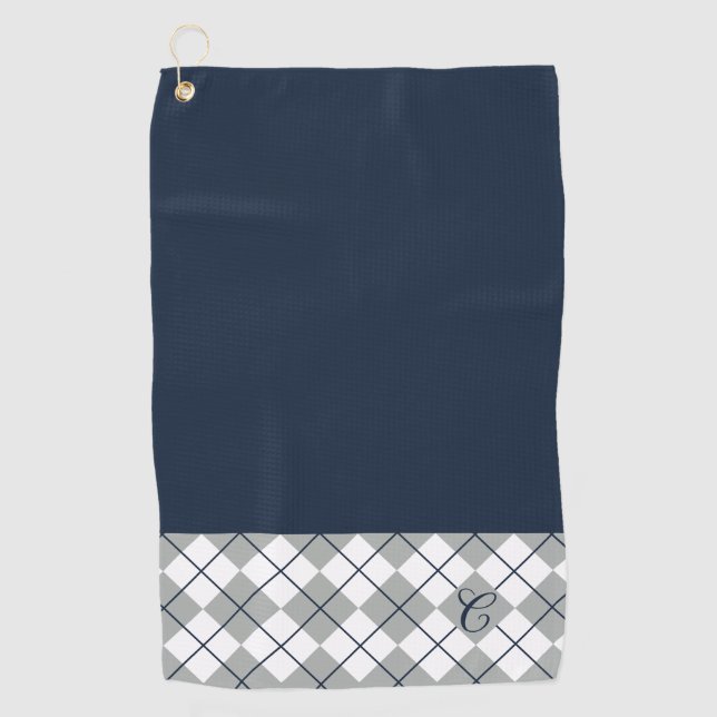 Personalisiertes Design in Blau, Weiß und Grau | Golfhandtuch (Vorderseite)