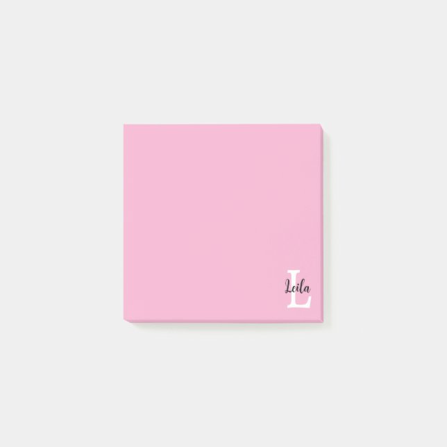 Personalisiertes Design mit rosa Monogramm-Schrift Post-it Klebezettel (Vorderseite)