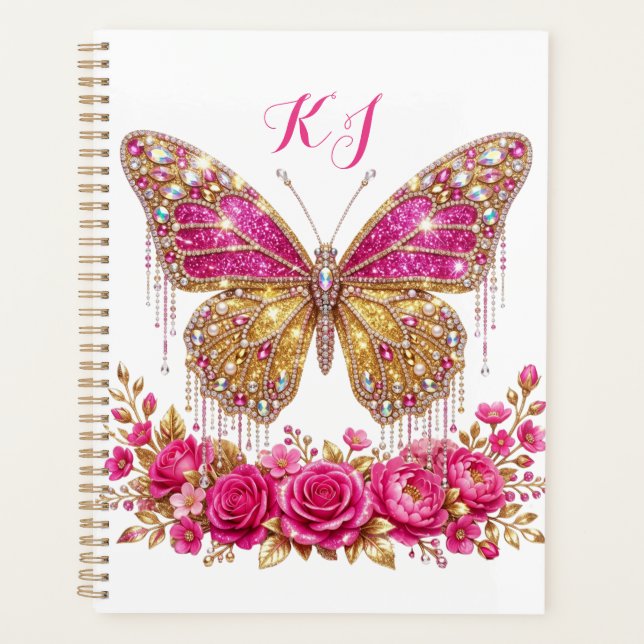 Personalisiertes Design mit rosa Schmetterlingsros Planer (Vorderseite)