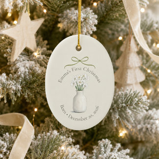 Personalisiertes Dezember-Geburtsblumen-Erste Weih Keramik Ornament