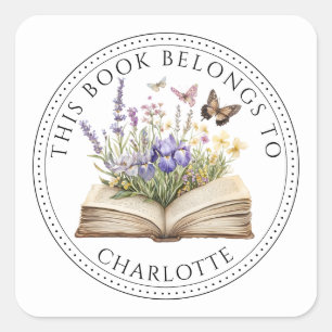 Personalisiertes Dieses Buch gehört zu Florales Bu Quadratischer Aufkleber