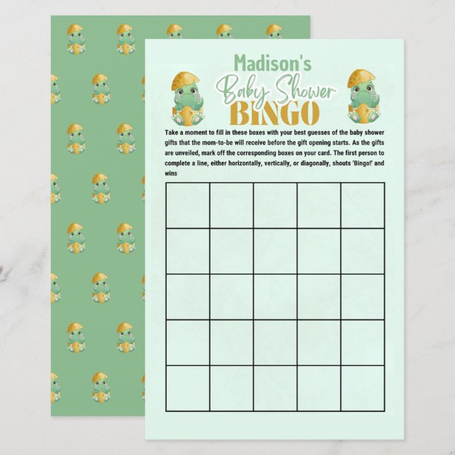 Personalisiertes Dino Bingo Baby Showspiel (Vorne/Hinten)