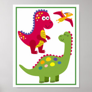Personalisiertes Dinosaurier Kids Art Print Set Poster