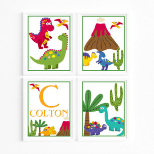 Personalisiertes Dinosaurier-Kinderkunst-Druckset Poster