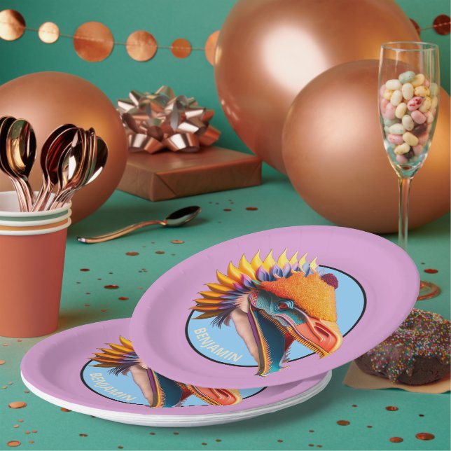 Personalisiertes Dinosaurier Party 9" Rundpapier T Pappteller (Multi)