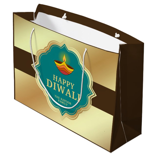 Personalisiertes Diwali Große Geschenktüte (Rückseite Schrägansicht)