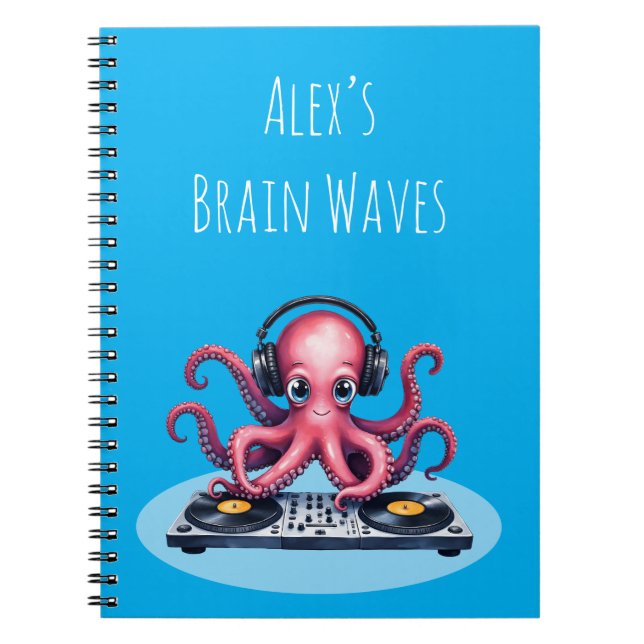 Personalisiertes DJ-Oktopus-Brain-Waves-Design Notizblock (Vorderseite)