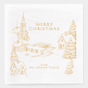 Personalisiertes Dorf im Winter Weihnachten Gold Servietten Mit Folie