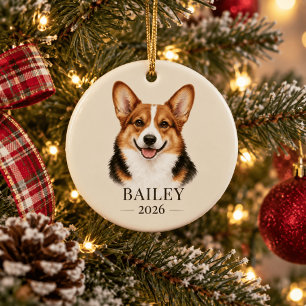 Personalisiertes dreifarbiges Corgi mit rotem Kopf Keramik Ornament