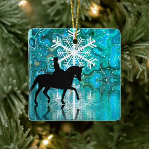 Personalisiertes Dressage Pferd Schneeflocke Weihn Keramikornament