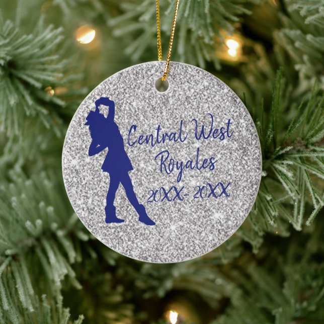 Personalisiertes Drill-Team | Navy Blue und Silver Keramik Ornament (Baum)