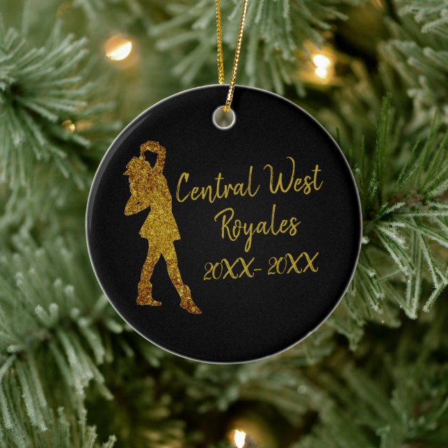 Personalisiertes Drill-Team | Schwarz und Gold Keramik Ornament (Baum)