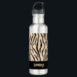 Personalisiertes Druckwasser Edelstahlflasche<br><div class="desc">Stilvoller Tierdruck,  schwarze und beige Wasserflasche und personalisiert mit Ihrem Namen.</div>
