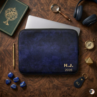 Personalisiertes dunkelblaues Wasserfarb-Monogramm Laptopschutzhülle