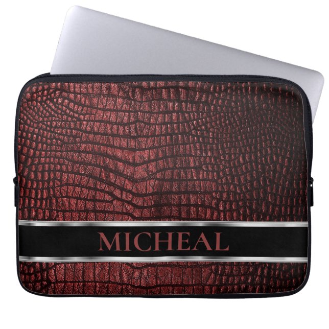 Personalisiertes dunkelrotes Imitat Leather Laptopschutzhülle (Vorderseite)
