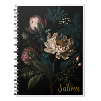 Personalisiertes dunkles Blumennotizbuch Notizblock