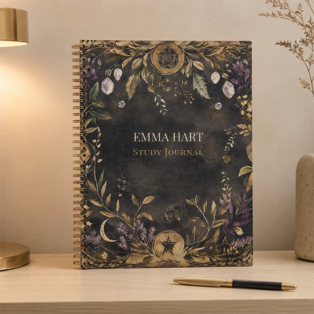 Personalisiertes dunkles botanisches Hexen-Studien Notizbuch (Personalized Dark Botanical Witchy Study Journal)