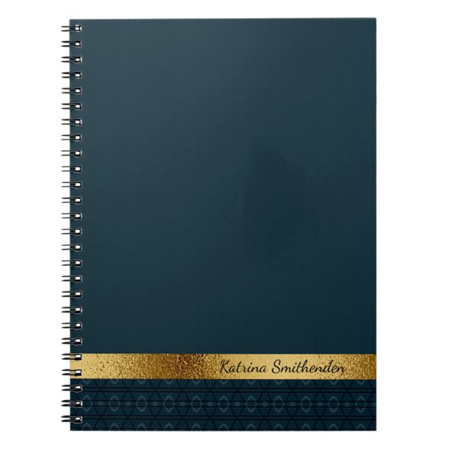 Personalisiertes Dunkles Navy Blau und Gold Notizblock (Vorderseite)