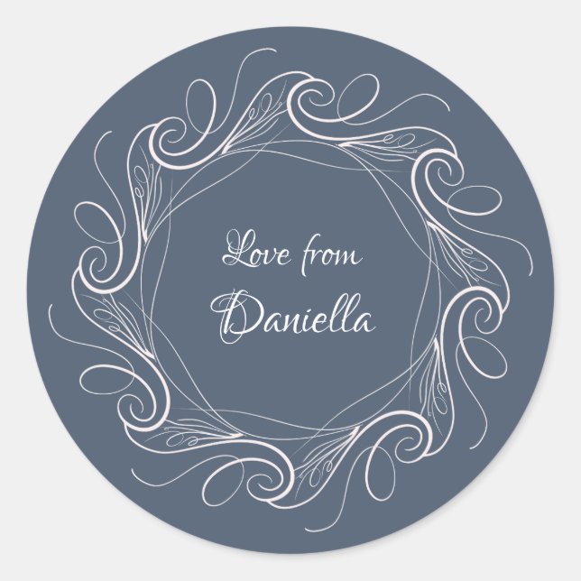 Personalisiertes Dusty Blue Filigree-Geschenketike Runder Aufkleber (Vorderseite)