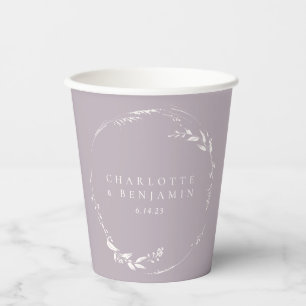 Personalisiertes Dusty Lilac Floral Wreath Monogra Pappbecher