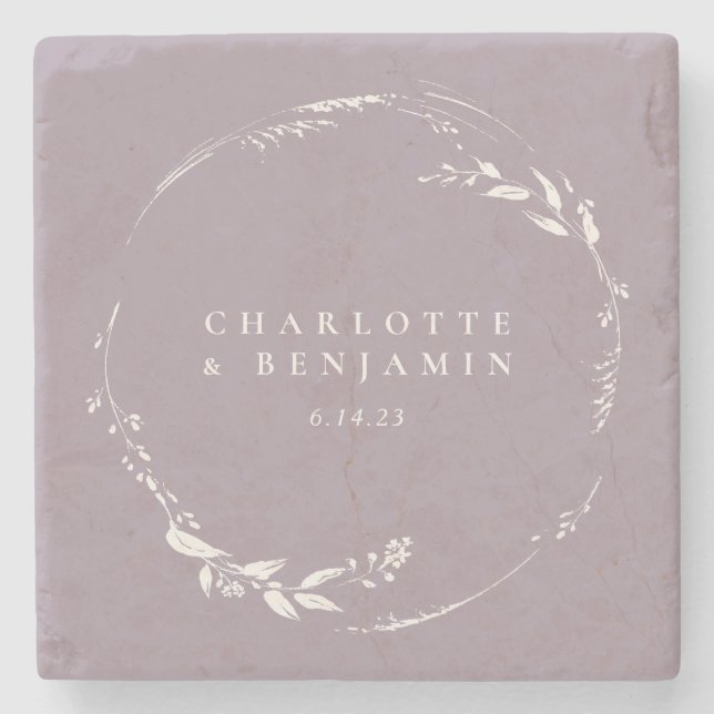 Personalisiertes Dusty Lilac Floral Wreath Monogra Steinuntersetzer (Vorderseite)