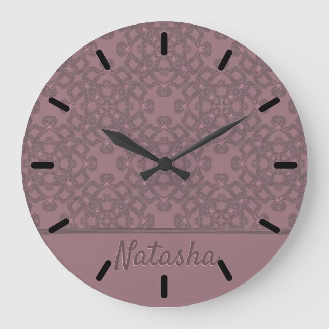 Personalisiertes Dusty-Rose-Muster Große Wanduhr (Vorderseite)