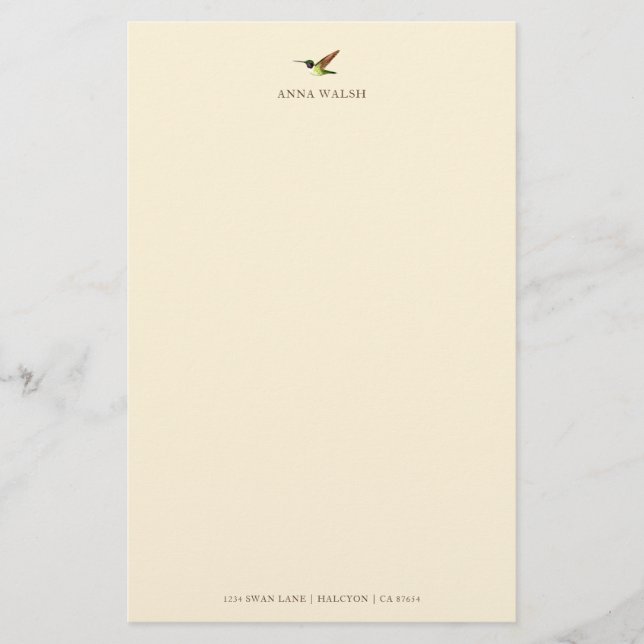 Personalisiertes Ecru Anna-Hummingbird-Schreibgerä Briefpapier (Vorderseite)