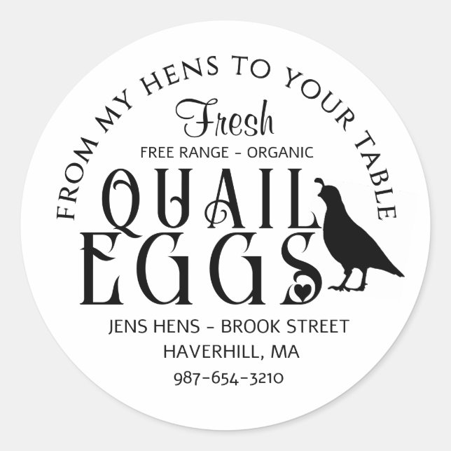 PERSONALISIERTES EGG CARTON LOGO Wachteleier mit H Runder Aufkleber (Vorderseite)