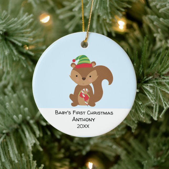 Personalisiertes Eichhörnchen Babys Erste Weihnach Keramik Ornament (Baum)
